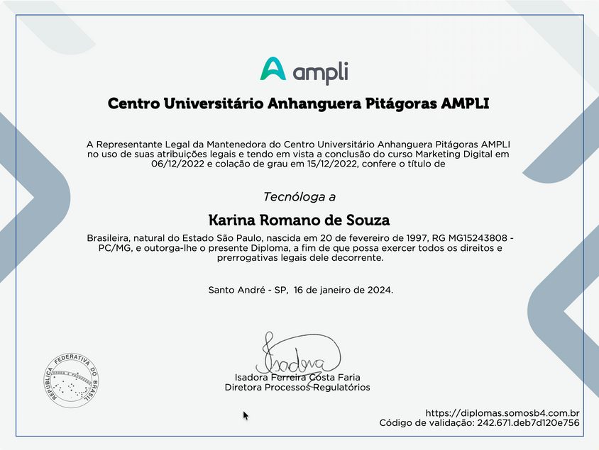 Diploma de Tecnóloga em Marketing Digital