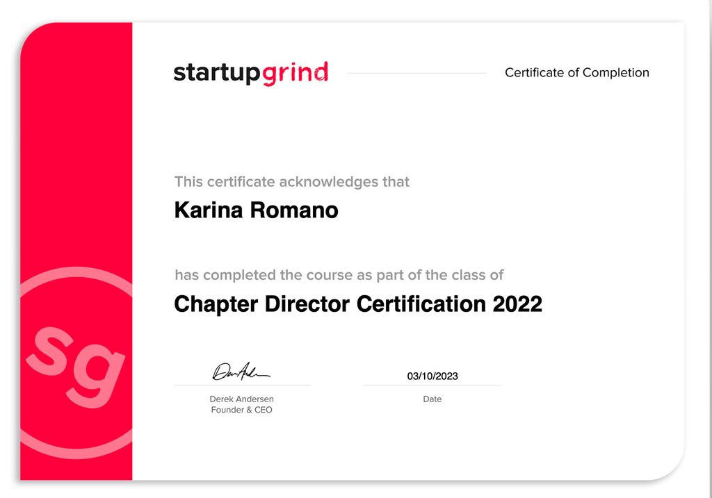 Certificado de Chapter Director do Startup Grind